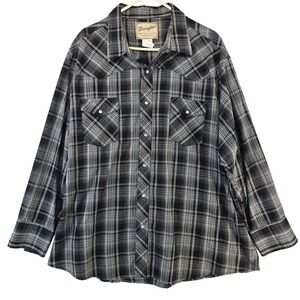 Wrangler Western Shirt‎ Mens 3XL Pearl Snap Plaid Long Sleeve Lightweight Black